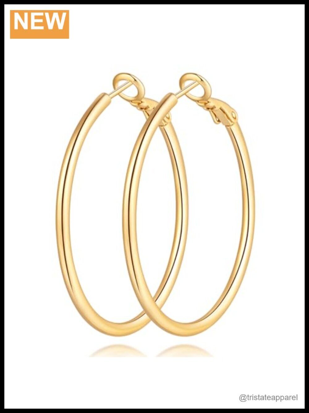 14K Gold Plated Hoop Earrings Slim Lightweight Hinged 40mm